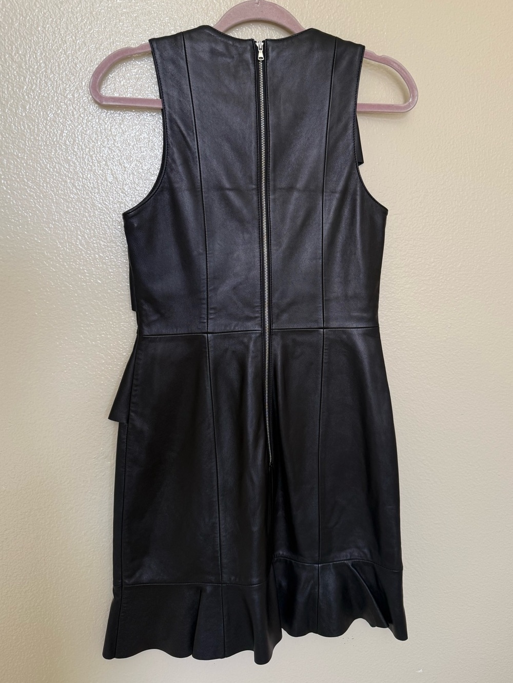 Parker Black Genuine Leather Ruffle Sheath Dress Size S Cocktail Goth Luxury - Picture 5 of 10